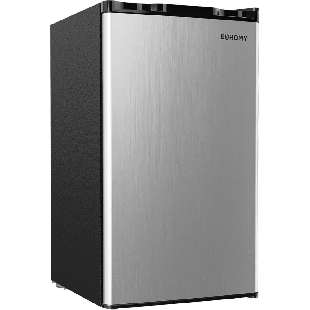 imageEUHOMY 32 CuFt Mini Fridge with Freezer Single Door Compact Refrigerator Energy Saving Mini Refrigerator Adjustable Thermostat Mini fridge for Bedroom Dorm Office Silver