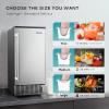 EUHOMY Commercial Under Counter Ice Maker Machine, 80 Lb/Day Auto-Cleaning & 24H Timer, Gravity Drainage,Stainless Steel Built-in Freestanding Ice Maker, 24 Lb Storage, Ideal for Commercial & Home Use