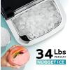 EUHOMY Nugget Ice Maker Countertop with Handle, Ready in 6 Mins, 34lbs Per Day, Removable Top Cover, Auto-Cleaning, Portable Sonic Ice Maker with Basket and Scoop, for Home/Party/RV/Camping (Black)