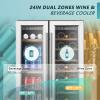 EUHOMY Wine and Beverage Refrigerator, 24 Inch Dual Zone Wine Cooler with Glass Door Hold 21 Bottles and 88 Cans, Built in or Under Counter Wine Fridge with Blue LED Light