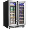 imageEUHOMY Wine and Beverage Refrigerator 24 Inch Dual Zone Wine Cooler with Glass Door Hold 21 Bottles and 88 Cans Built in or Under Counter Wine Fridge with Blue LED Light