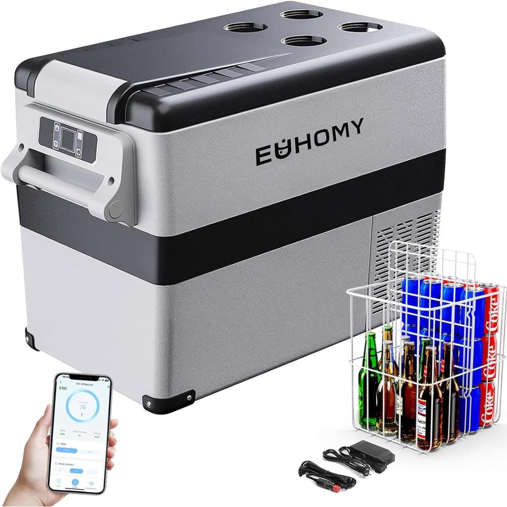imageEUHOMY 12 Volt Refrigerator 19QT18L Compressor Electric Cooler APP Control Car Fridge 468 Portable Refrigerator 1224V DC 110240V AC Portable Freezer for Camping Travel Boat47QT