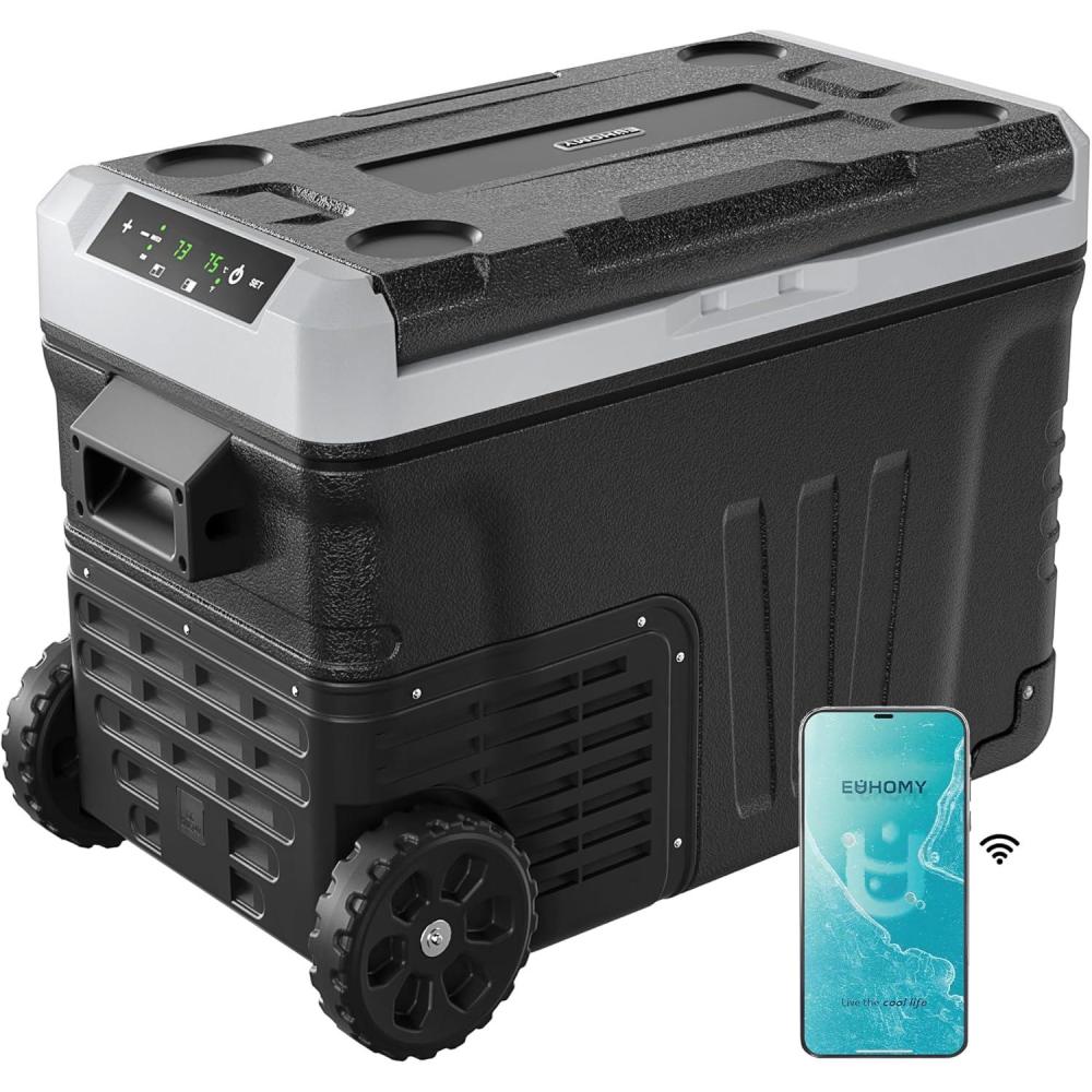 imageEUHOMY 12 Volt Refrigerator 53QT50L Electric Cooler Portable Freezer 12V24V DC 110240V AC 12V Fridge 468 12V Cooler with Wheels ampamp 2 Baskets for Travel Truck Boat CampingRefrigerator