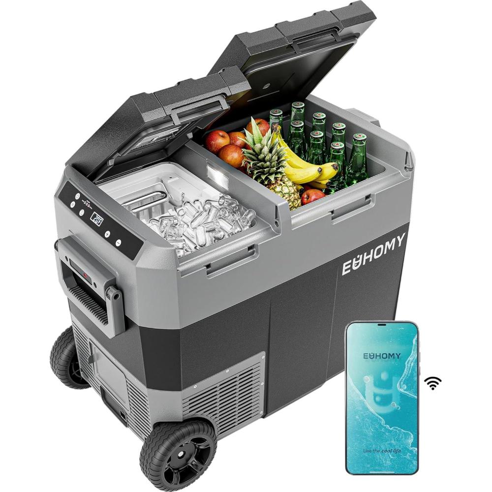 imageEUHOMY 12 Volt Refrigerator with Ice Maker 48QT45L Electric Cooler Usable Battery Dual Zone Car Refrigerator APP Control 12V Fridge 1224V DC 110240V AC for Camping Travel Outdoor HomeRefrigeratorIce Maker