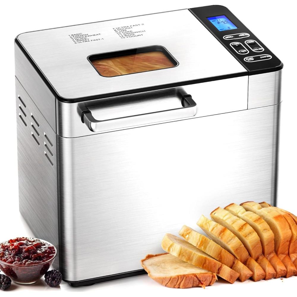 imageEUHOMY Bread Maker Machine 13in1 Bread Machine Dough Maker Auto Nut Dispenser ampamp Ceramic Pan 2LB and 3 Loaf Sizes ampamp 3 Crust Colors 650W Bread Machine with Keep Warm Set Whole WheatNEW Bread Maker 13 Programs