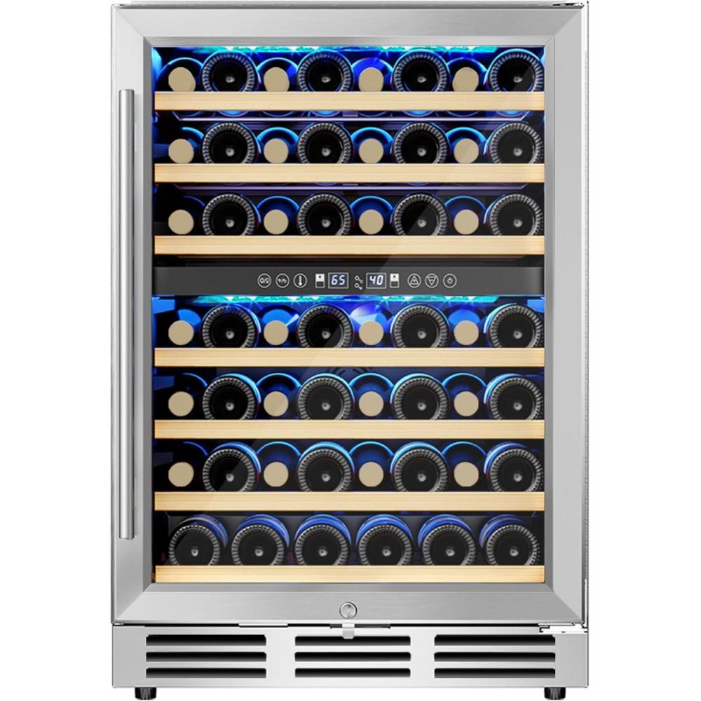 imageEUHOMY 24 Inch Wine Cooler Refrigerator 54 BottlDual Zone Builtin or Freestanding Wine Fridge with Glass Door Wine Refrigerator for Home Bar Kitchen