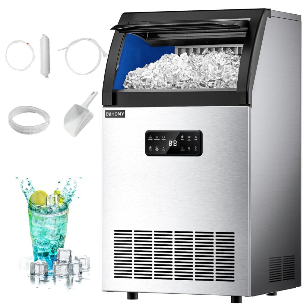 imageEUHOMY Commercial Ice Maker100lbs24HStainless Steel Under Counter Ice Machine with Water Filter33lbs Storage Capacity 45 Cubes in 812 Mins Freestanding Ice Machine for HomeBarCafeRestaurant
