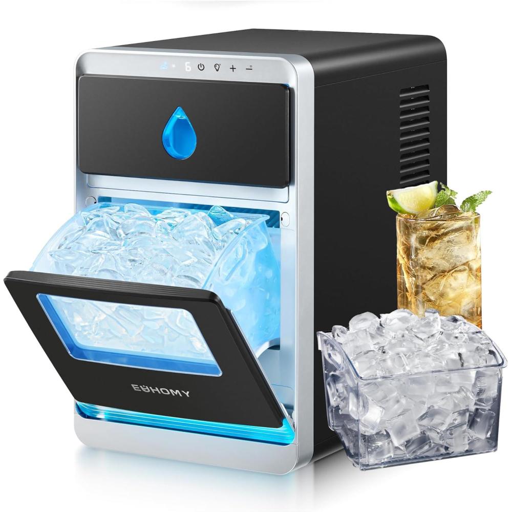 imageEUHOMY LunaArc Crescent Ice Maker Countertop 1600PcsDay Ready in 12Mins Auto Deep Cleaning Timer Portable Ice Maker Machine with Clear Ice Cubes for WhiskeyCoffeeSoft Drinks