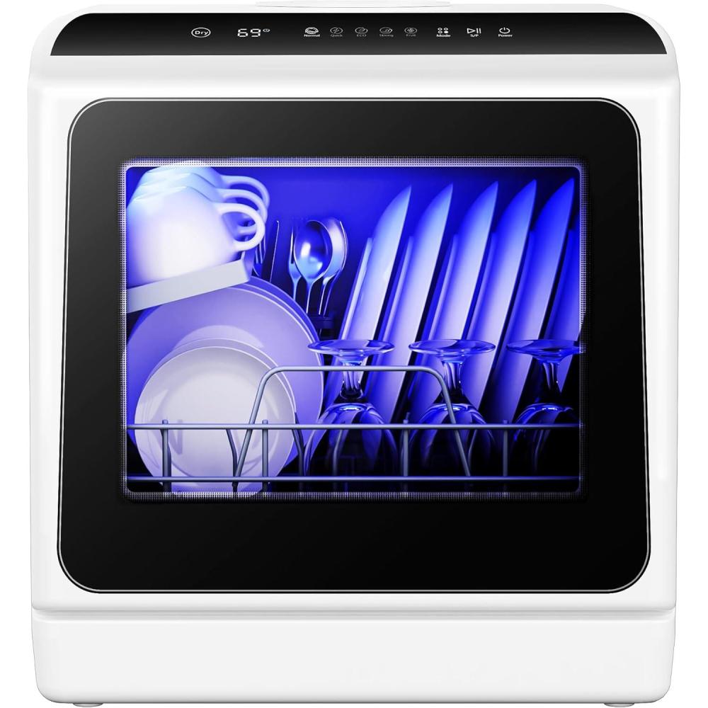 imageEUHOMY Portable Dishwasher Countertop Dishwasher Mini Dishwasher Countertop with 5L Builtin Water Tank with 6 Modes White Table top dish washer with Baby Care for Apartment ampamp RVs No Hookup NeededDishwasher