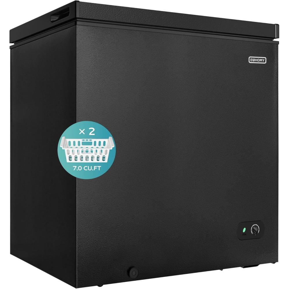 imageEUHOMY 35 CuFt Chest Freezer with Removable Basket Small Deep Freezer Adjustable 7 Thermostat Quiet Mini Freezer FreeStanding Top Door Energy Saving for ApartmentGarageBasementDormHomeBlack70 CUFT