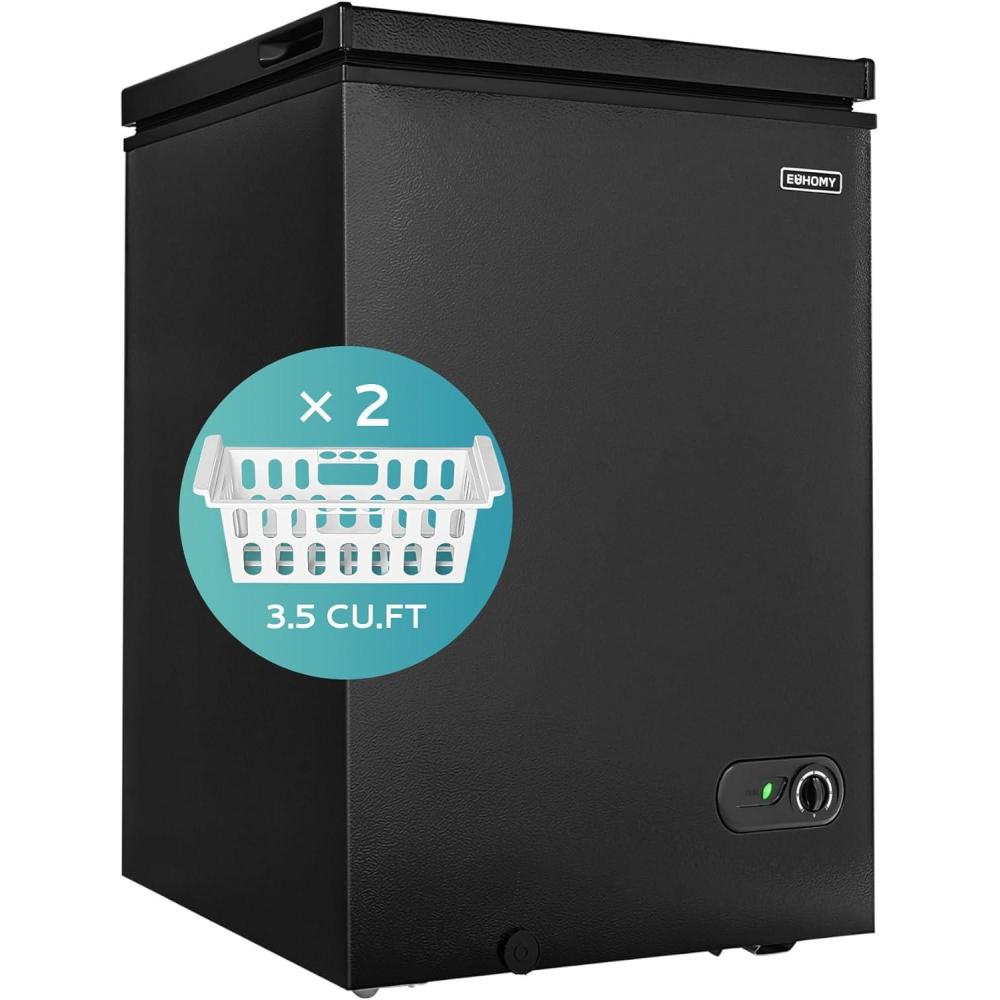imageEUHOMY 35 CuFt Chest Freezer with Removable Basket Small Deep Freezer Adjustable 7 Thermostat Quiet Mini Freezer FreeStanding Top Door Energy Saving for ApartmentGarageBasementDormHomeBlack35 CUFT