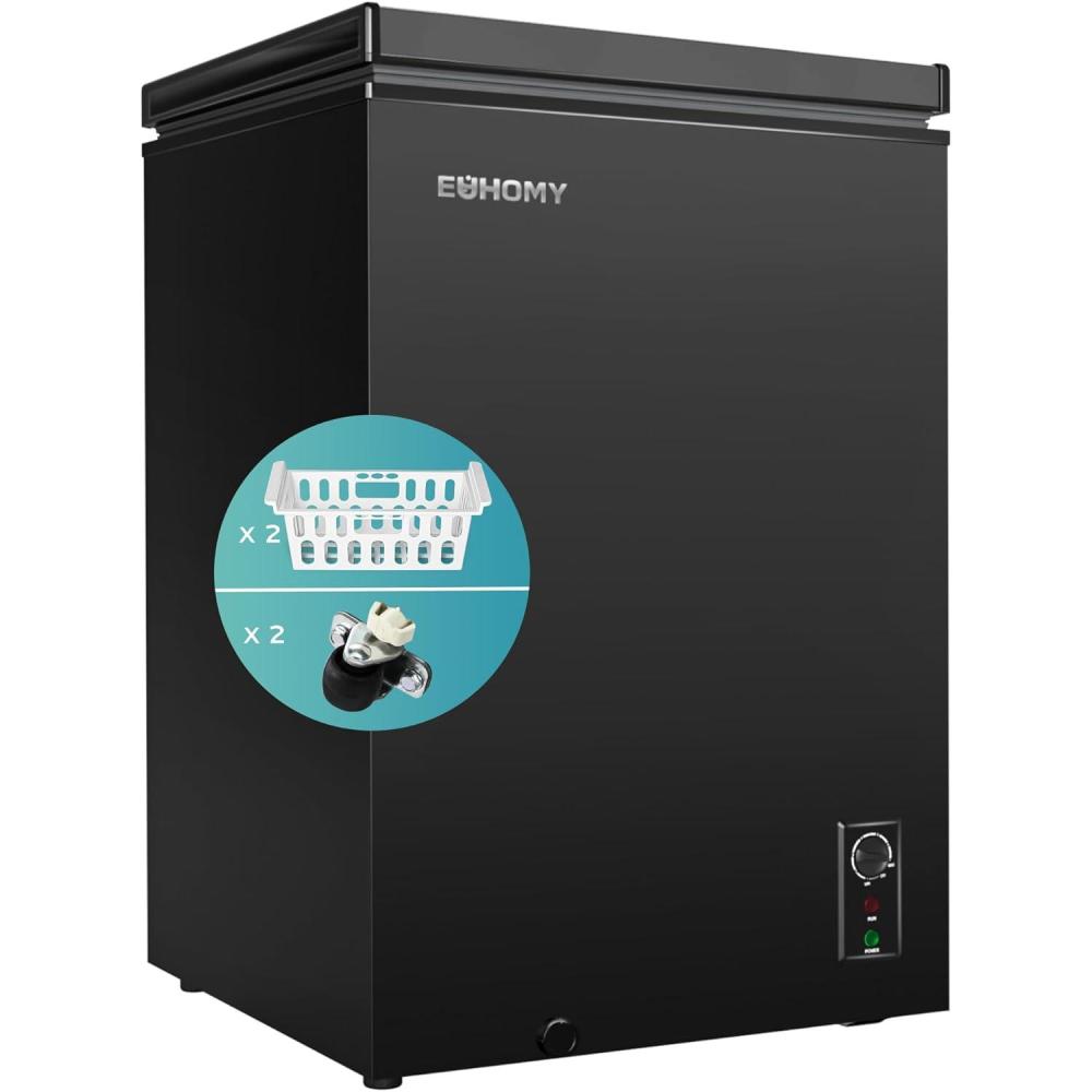 imageEUHOMY Upright freezer 21 Cubic Feet Single Door Compact Mini Freezer with Reversible Stainless Steel Door Removable Shelves Small freezer for HomeDormsApartmentOffice Silver35 CUFT With Wheels