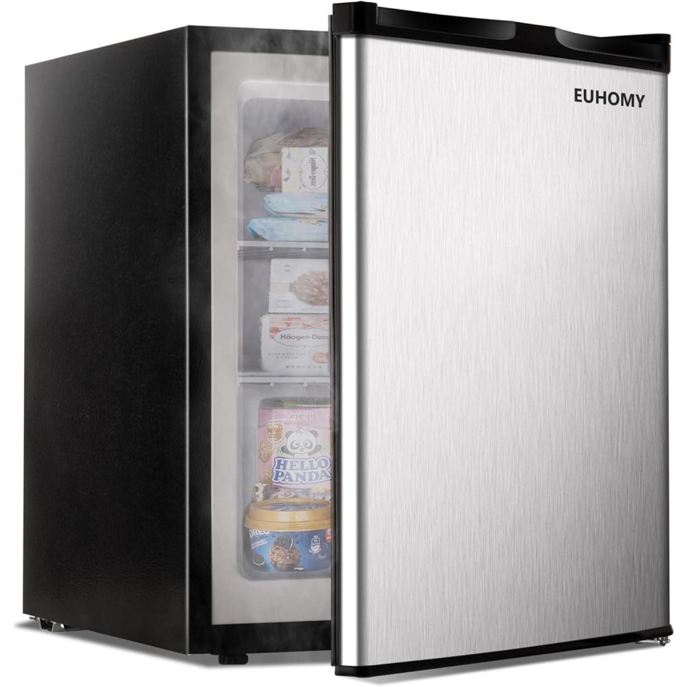 imageEUHOMY Upright freezer 21 Cubic Feet Single Door Compact Mini Freezer with Reversible Stainless Steel Door Removable Shelves Small freezer for HomeDormsApartmentOffice Silver21 CUFT
