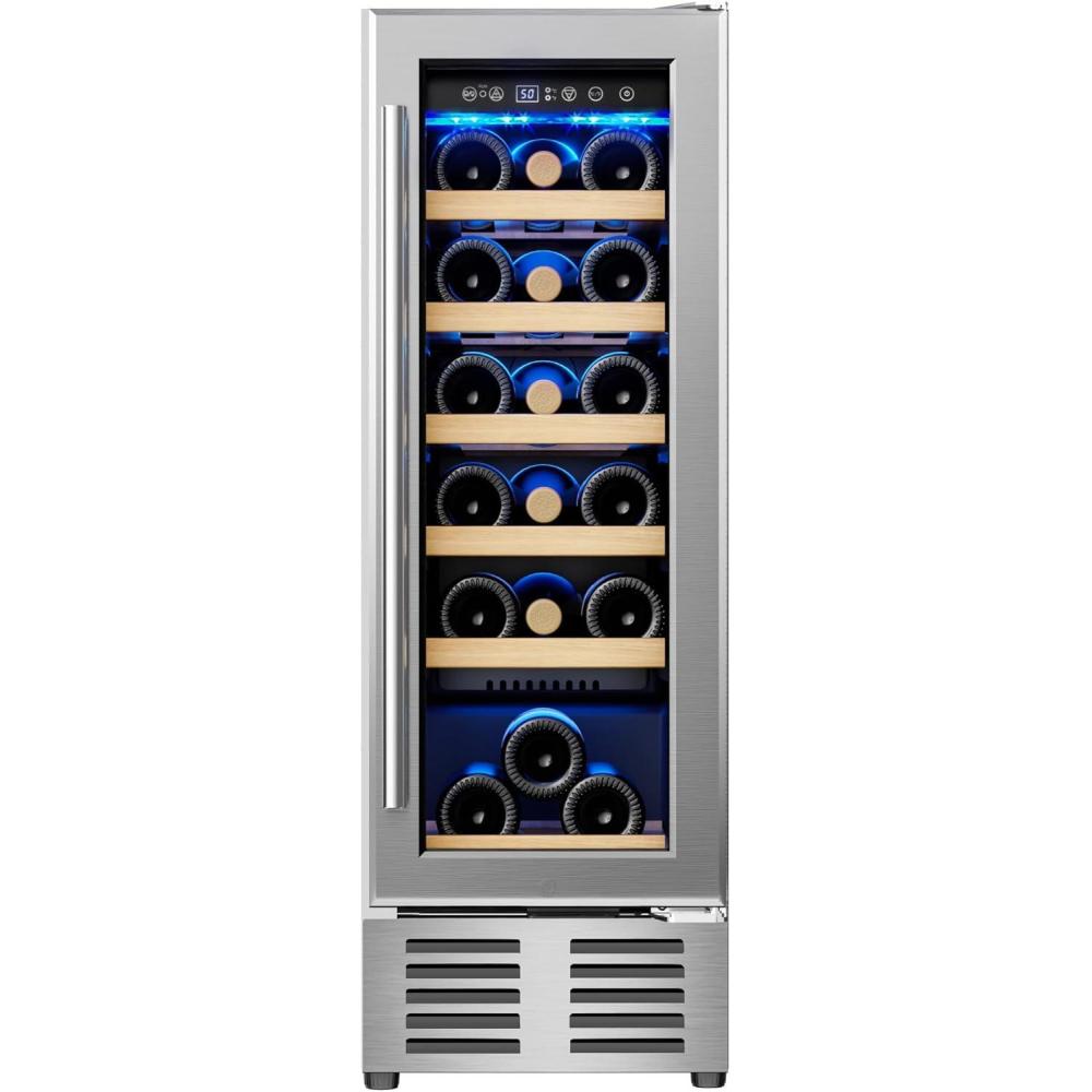 imageEUHOMY 12 Inch Wine Cooler Refrigerator Wine Fridge 18 Bottles Builtin or Freestanding with DoubleLayer Tempered Glass Door Mini Fridge with Quiet and Temperature Memory Function12 Single Zone Wine Cooler