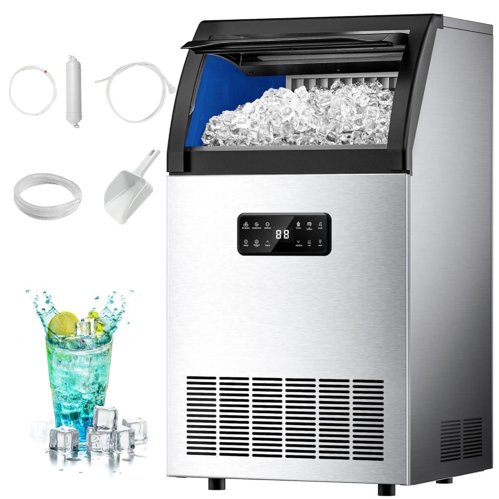 imageEUHOMY Commercial Ice Maker105lbs24HStainless Steel Under Counter Ice Machine with Water Filter33lbs Storage Capacity 45 Cubes in 812 Mins Freestanding Ice Machine for HomeBarCafeRestaurant