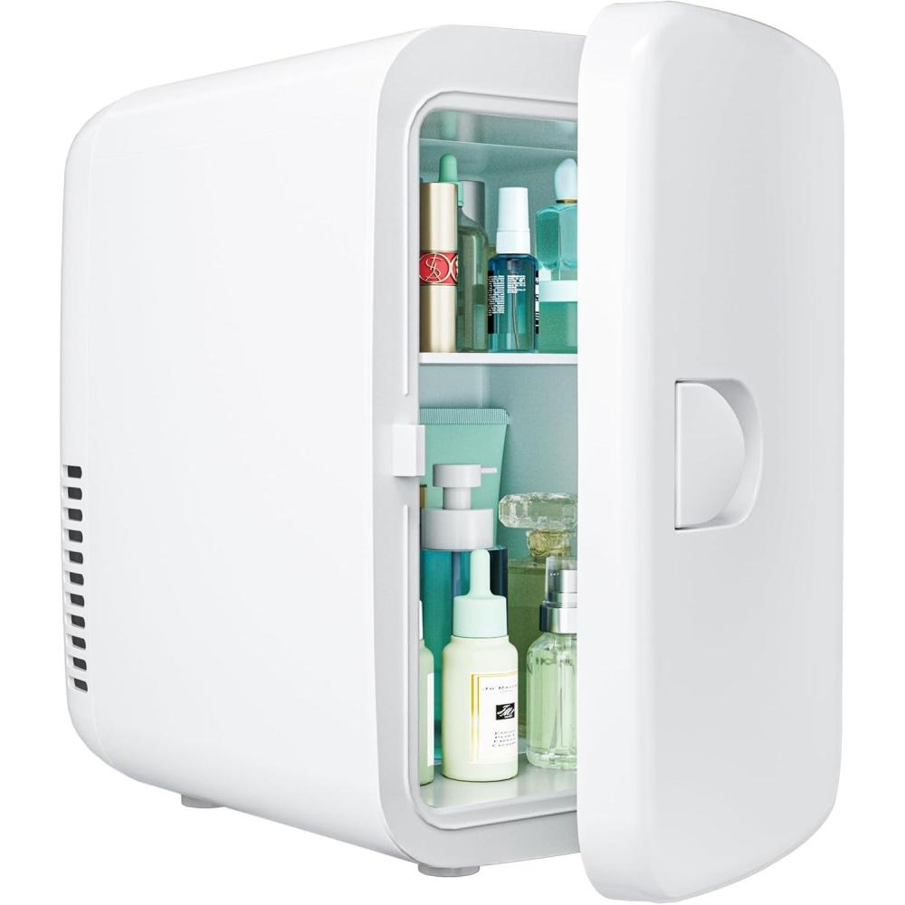imageEUHOMY Mini Fridge 4 Liter6 Cans ACDC Small Refrigerator for Skincare Portable Cooler and Warmer for Skin Care Cosmetics Beverage 4L Makeup Mini Fridge for Bedroom Car Office Dorm PinkWhite