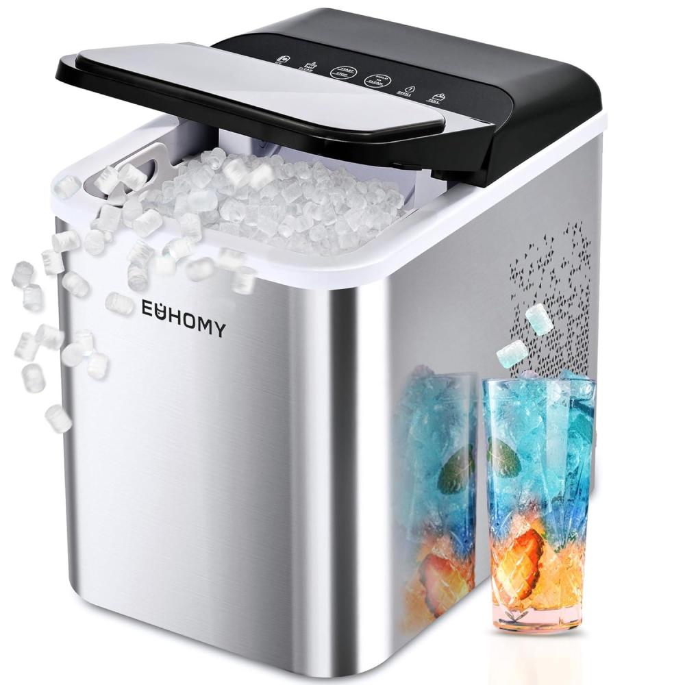imageEUHOMY Nugget Ice Makers Countertop Ready in 8 Mins 35lbs24H SelfCleaning Portable Ice Maker Machine with Ice Scoop ampamp Basket Sonic Ice Maker with Chewable Pellet Ice for HomePartyRVCampingSilver