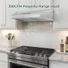 Euhomy Ductless Under Cabinet Range Hood 30 inch with 2 Speed Exhaust Fan, Kitchen Wall Mount Range Hood 300 CFM with 2W LED Light, Vent Hood with Washable Filter, Stainless Steel(Under Cabinet – 3 Speed)