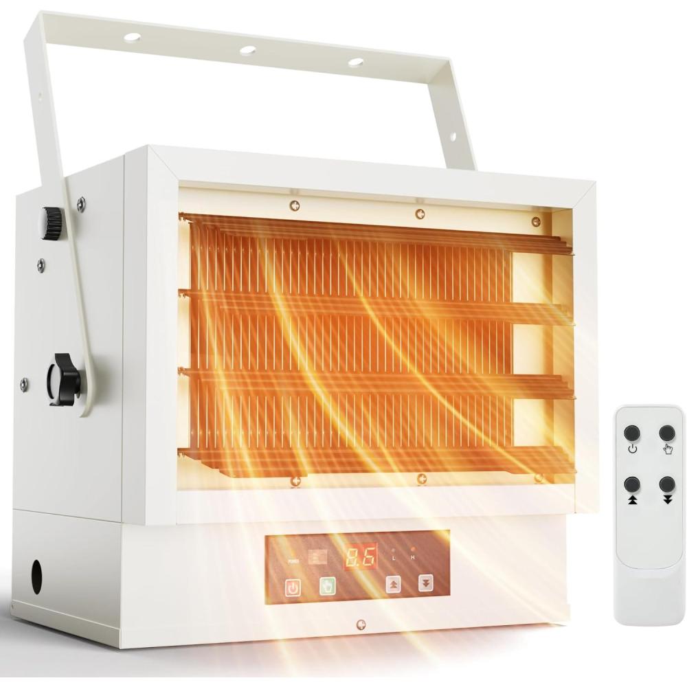 imageEUHOMY Electric Garage Heater 10000 Watt Hardwired Ceiling Workshop heater with FullFunction Remote ampamp 9Hour Timer ETL Compliant 240V Wall Heater Suitable for Garage Workshop Warehouse5 000Watt