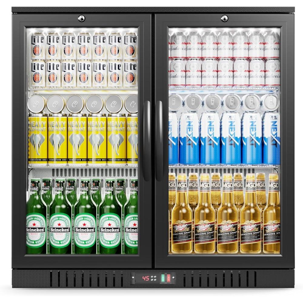 imageEUHOMY 114CuFt Back Bar Cooler With 3 Glass Doors 53quot Counter Height Beverage Refrigerator with LED Lighting Commercial Display Bar Fridge for BeerSoda DrinksWine Black2 Door Back Bar Cooler