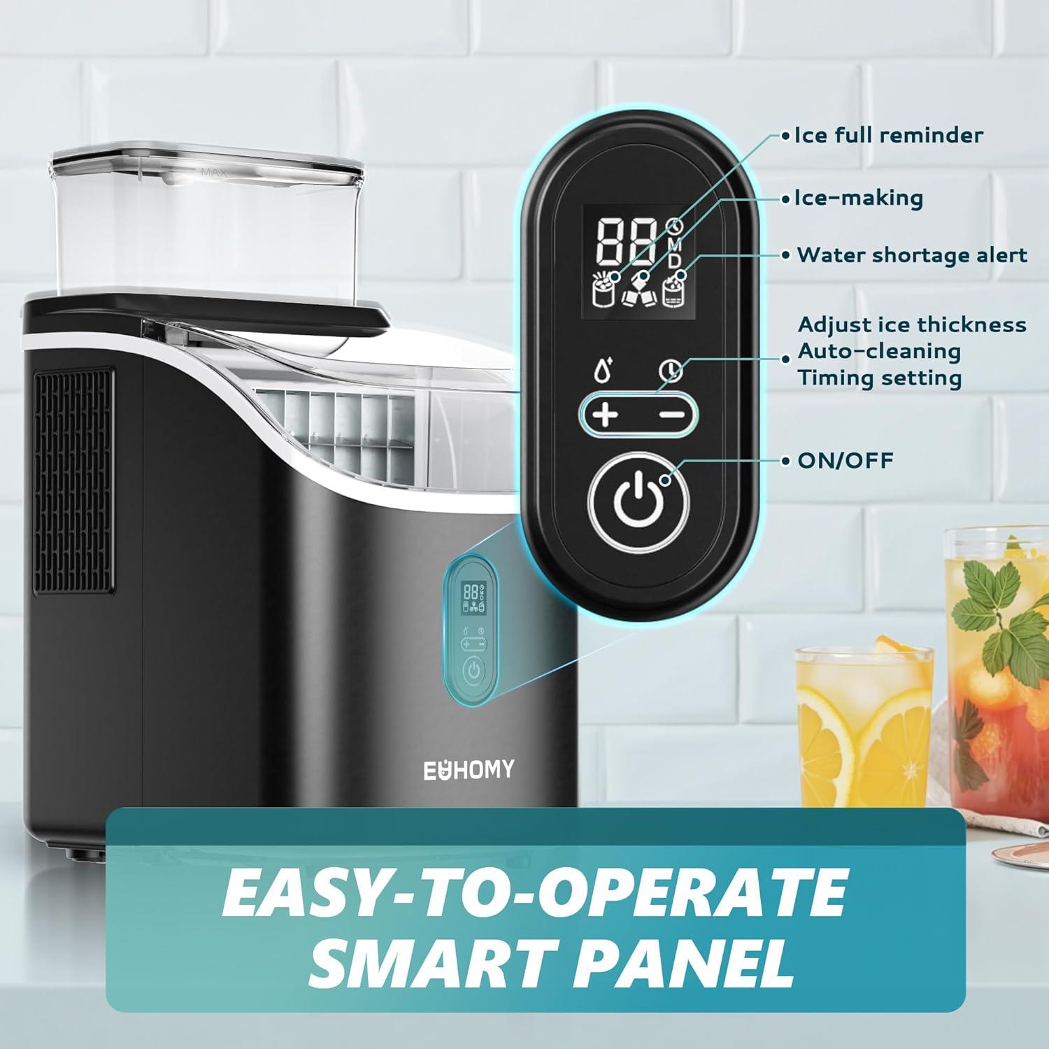 imageEUHOMY Ice Cube Maker Machine Countertop with External Water Tank 34Lbs 16Pcs Ready in 13 Mins 2 Ways to Add Water AutoCleaning with Ice Scoop ampamp Basket for HomeKitchenOfficeBar BlackBlack