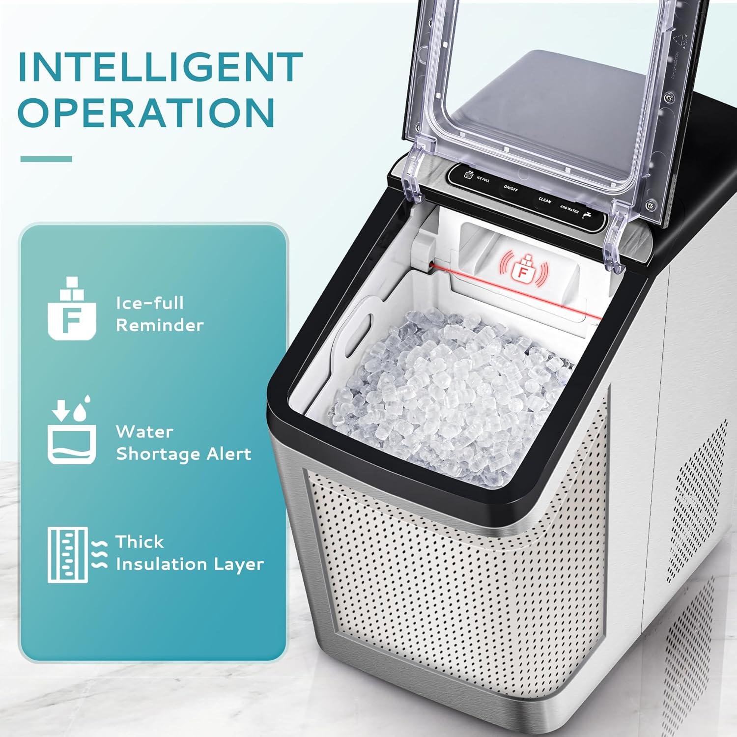 imageEUHOMY Nugget Ice Maker Countertop Max 34lbsDay 2 Way Water Refill SelfCleaning Pebble Ice Maker Machine with 3Qt Reservoir Ideal for Home Office Bar and Party SilverStainless Steel Sliver