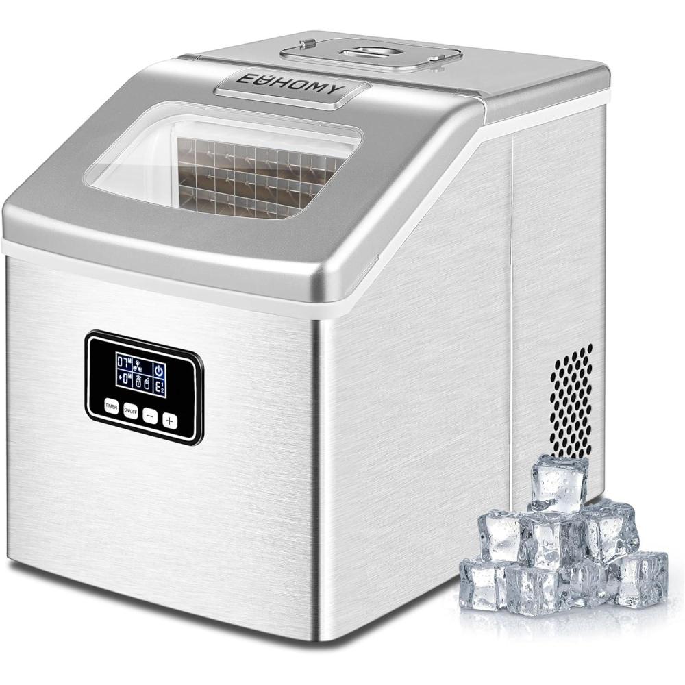 imageEUHOMY Countertop Ice Maker Machine 40Lbs24H Auto SelfCleaning 24 Pcs Ice13 Mins Portable Compact Ice Maker with Ice Scoop ampamp Basket Perfect for HomeKitchenOfficeBarSilver