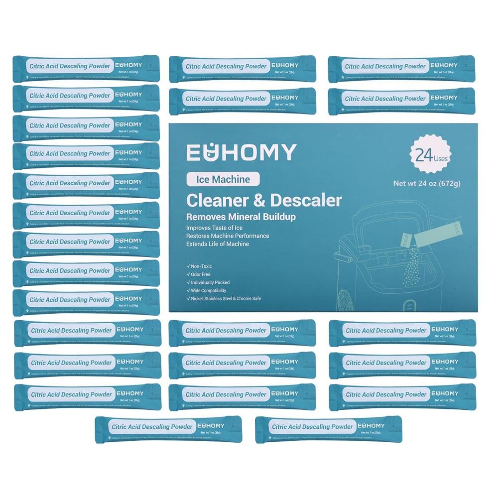 imageEUHOMY Ice Maker Cleaner ampamp Descaler  4 Use ampamp Individually Packed  Ice Machine Cleaner with Organic Citric Acid Descaling Powder Ideal for All Brands24 Ouncepack of 1