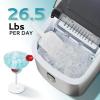 EUHOMY Countertop Ice Maker Machine with Handle, 26.3lbs Per Day, 9 Cubes in 6 Mins, Auto-Cleaning Portable Ice Maker with Basket and Scoop, for Home/Kitchen/Camping/RV (Silver)(Stainless Steel Silver)