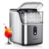 EUHOMY Nugget Ice Makers Countertop, Pebble Ice Maker Machine with 35lbs/24H Soft Ice, Self-Cleaning Sonic Ice Maker with Ice Scoop&Basket, Pellet Ice Maker for Home/Kitchen/Office(Stainless Steels)(Silver)