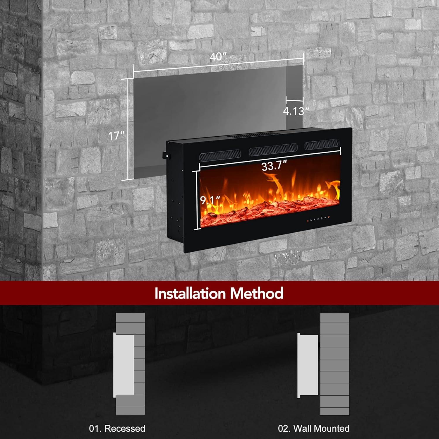 imageEUHOMY 50 Inch Electric Fireplace Wall Recessed and Wall Mounted with Adjustable Flame Color Fireplace Heater with Remote Control Linear Fireplace with Timer Touch Screen Log ampamp Crystal 7501500W20Inch