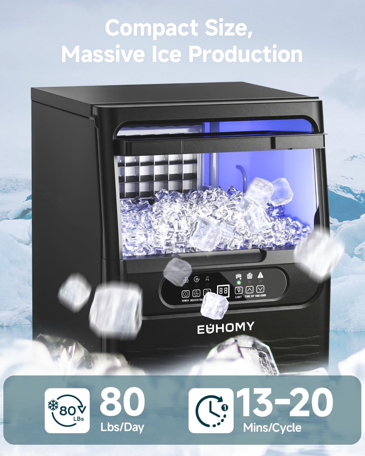 imageEUHOMY Commercial Ice Maker Machine80lbs24H36 Ice Cubes in 812 MinsUnder Counter Ice Maker with Water Filter12lbs Storage CapacityFreestanding Ice Machine for HomeBarCafeRestaurant80lbsCube