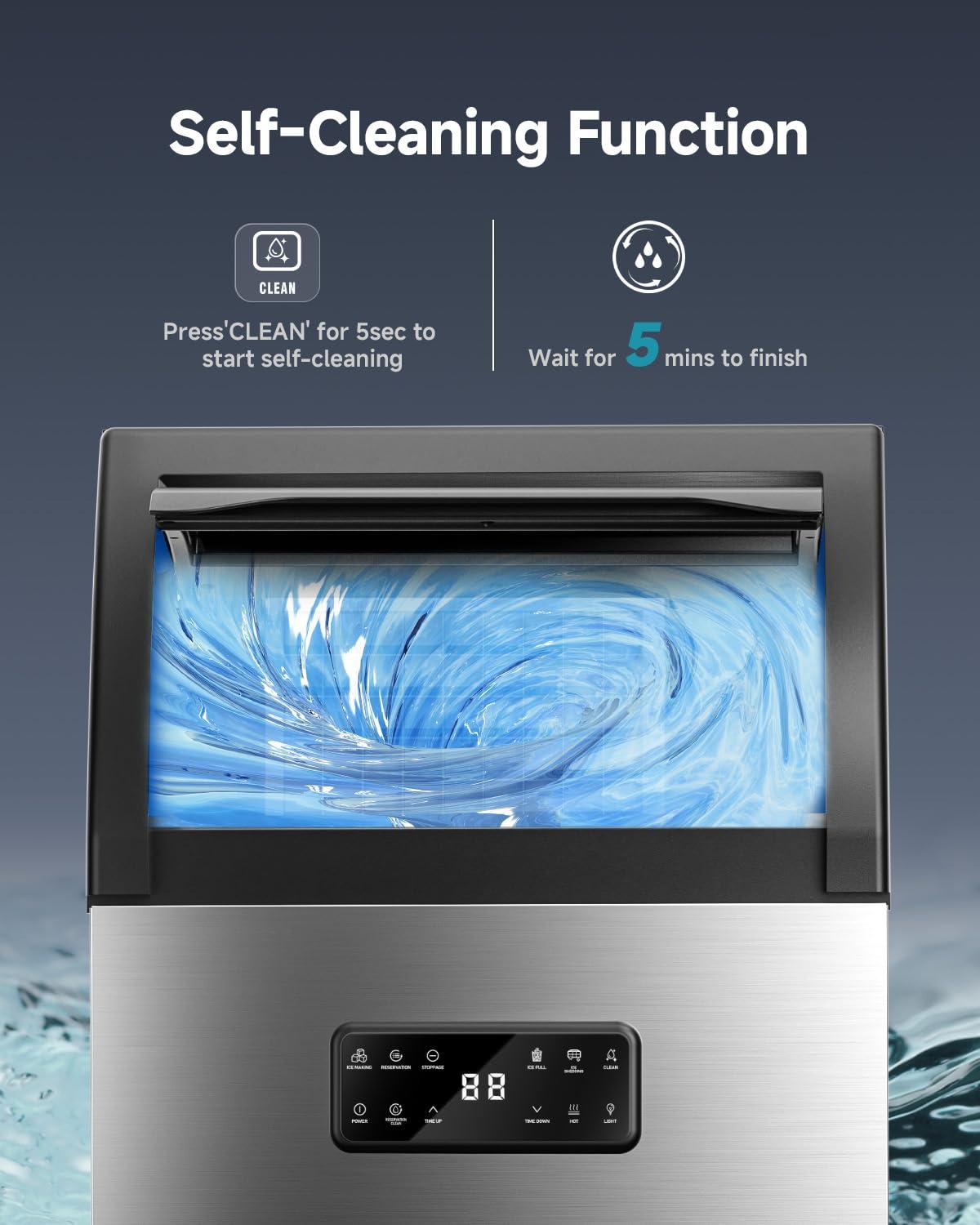 imageEUHOMY Commercial Ice Maker105lbs24HStainless Steel Under Counter Ice Machine with Water Filter33lbs Storage Capacity 45 Cubes in 812 Mins Freestanding Ice Machine for HomeBarCafeRestaurant105lbsday