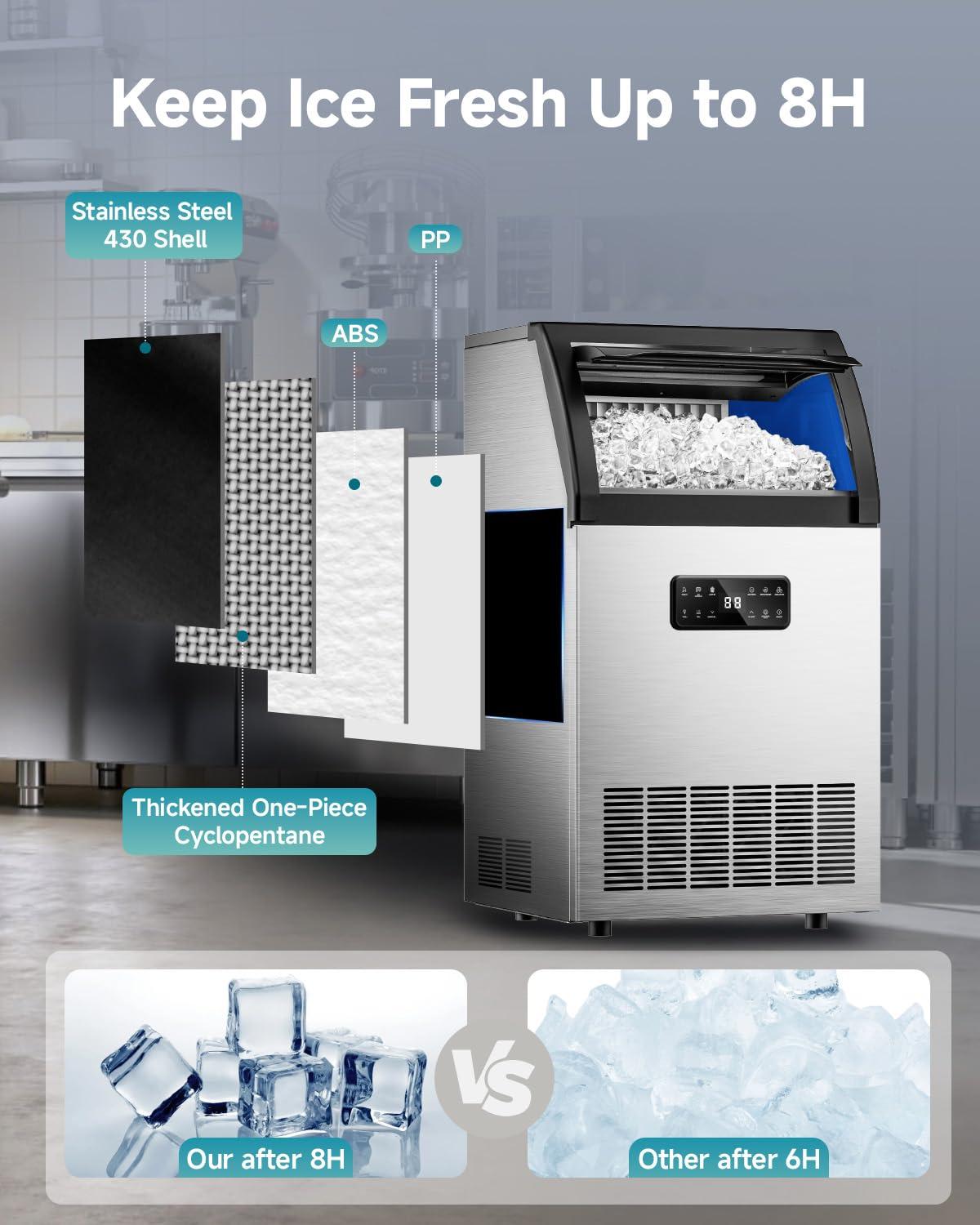 imageEUHOMY Commercial Ice Maker105lbs24HStainless Steel Under Counter Ice Machine with Water Filter33lbs Storage Capacity 45 Cubes in 812 Mins Freestanding Ice Machine for HomeBarCafeRestaurant105lbsday