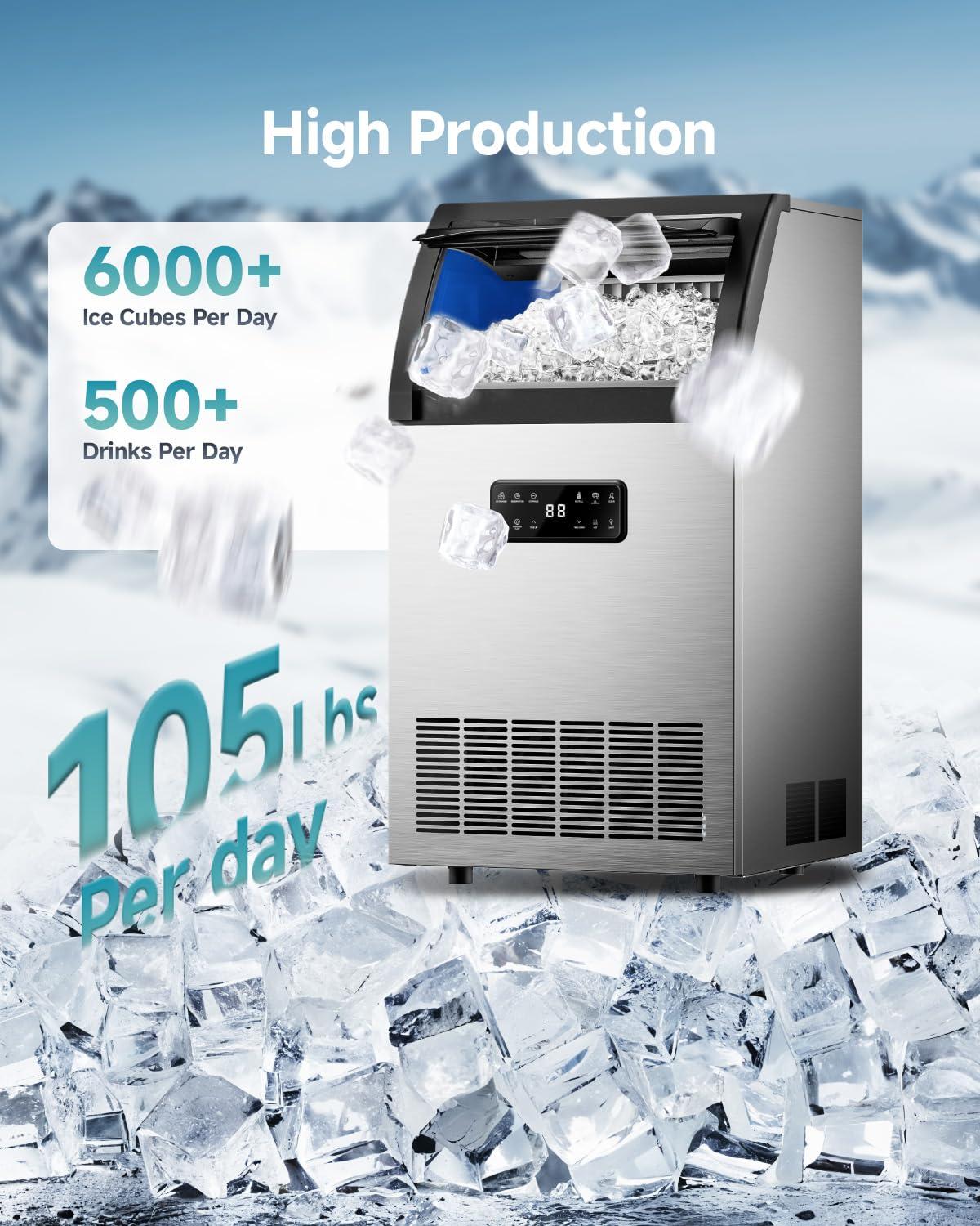 imageEUHOMY Commercial Ice Maker105lbs24HStainless Steel Under Counter Ice Machine with Water Filter33lbs Storage Capacity 45 Cubes in 812 Mins Freestanding Ice Machine for HomeBarCafeRestaurant105lbsday
