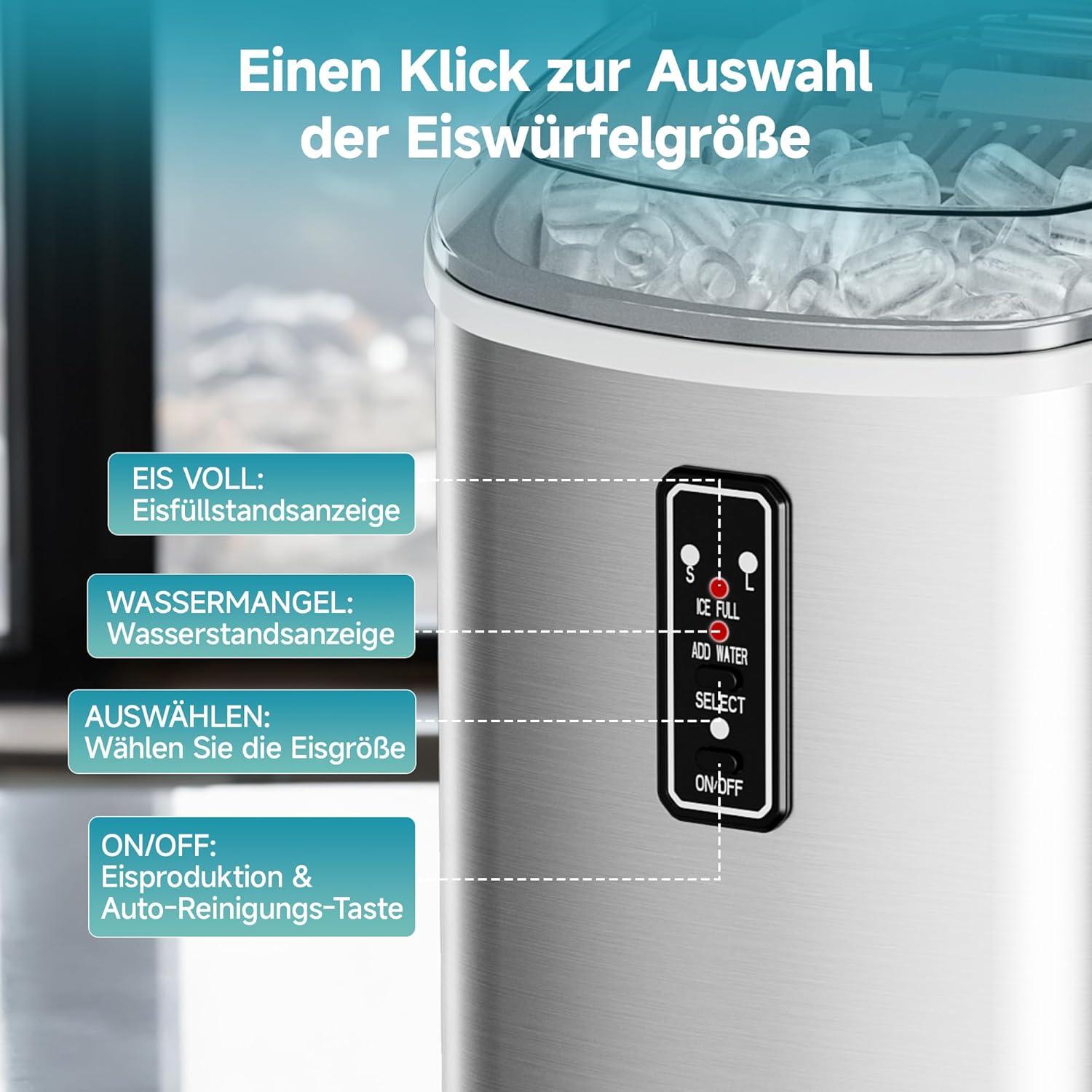 imageEUHOMY Countertop Ice Maker with Carry Handle 265lbs24H 9 Cubes Ready in 6 Mins SelfCleaning Portable Ice Maker Machine with Basket and Scoop 2 Sizes of Bullet Ice for Home Kitchen Office