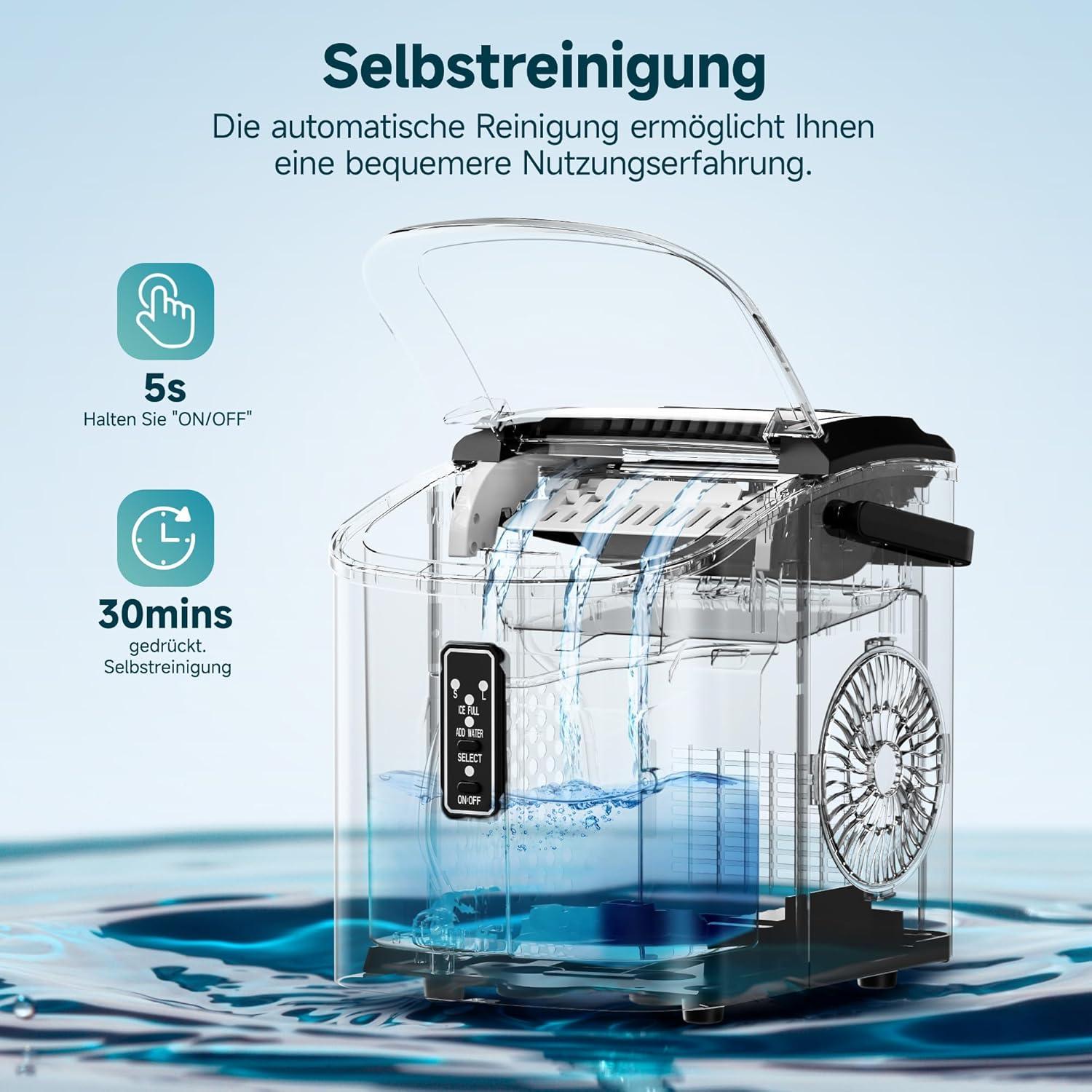 imageEUHOMY Countertop Ice Maker with Carry Handle 265lbs24H 9 Cubes Ready in 6 Mins SelfCleaning Portable Ice Maker Machine with Basket and Scoop 2 Sizes of Bullet Ice for Home Kitchen Office