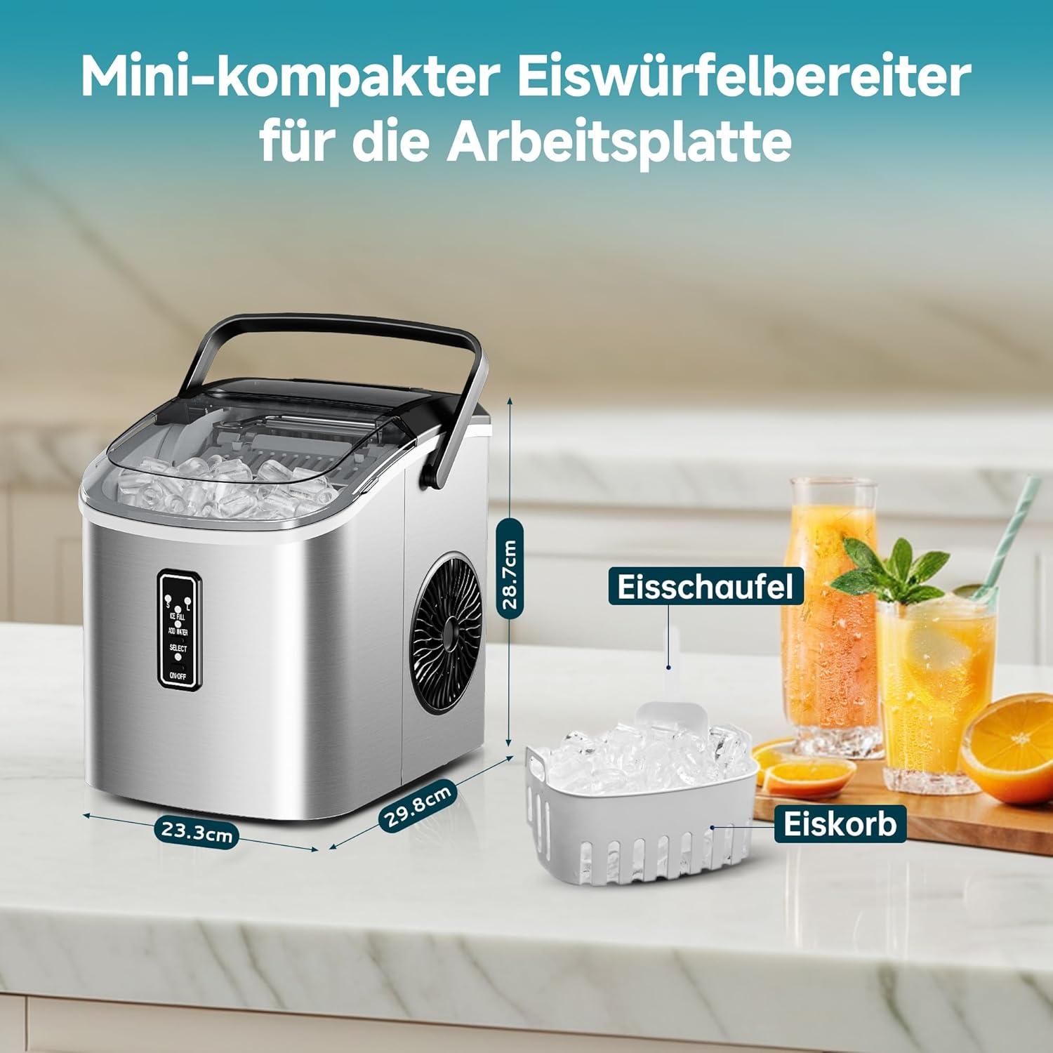 imageEUHOMY Countertop Ice Maker with Carry Handle 265lbs24H 9 Cubes Ready in 6 Mins SelfCleaning Portable Ice Maker Machine with Basket and Scoop 2 Sizes of Bullet Ice for Home Kitchen Office