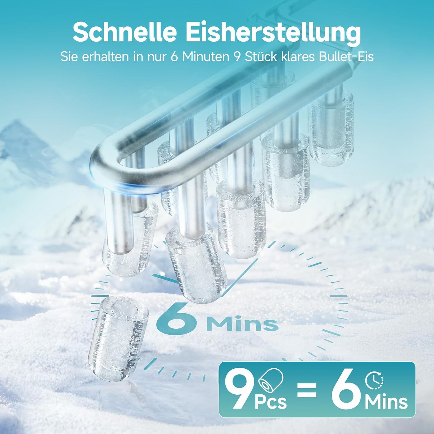 imageEUHOMY Countertop Ice Maker with Carry Handle 265lbs24H 9 Cubes Ready in 6 Mins SelfCleaning Portable Ice Maker Machine with Basket and Scoop 2 Sizes of Bullet Ice for Home Kitchen Office