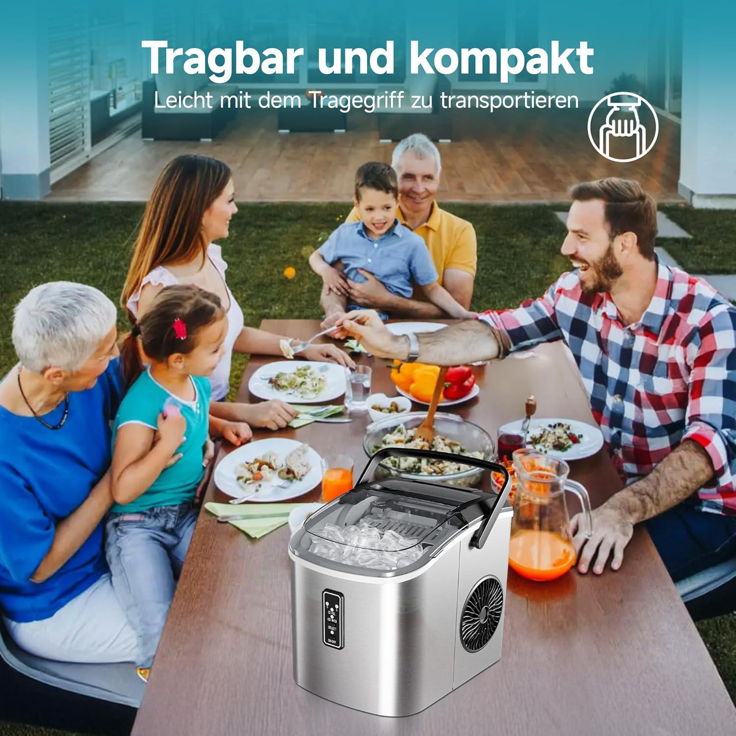 imageEUHOMY Countertop Ice Maker with Carry Handle 265lbs24H 9 Cubes Ready in 6 Mins SelfCleaning Portable Ice Maker Machine with Basket and Scoop 2 Sizes of Bullet Ice for Home Kitchen Office