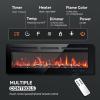 EUHOMY 50 Inch Electric Fireplace Wall Recessed and Wall Mounted with Adjustable Flame Color, Fireplace Heater with Remote Control, Linear Fireplace with Timer, Touch Screen, Log & Crystal, 750/1500W(Upgrade 60Inch)