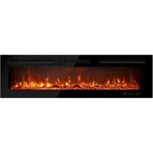 EUHOMY 50 Inch Electric Fireplace Wall Recessed and Wall Mounted with Adjustable Flame Color, Fireplace Heater with Remote Control, Linear Fireplace with Timer, Touch Screen, Log & Crystal, 750/1500W(Upgrade 60Inch)
