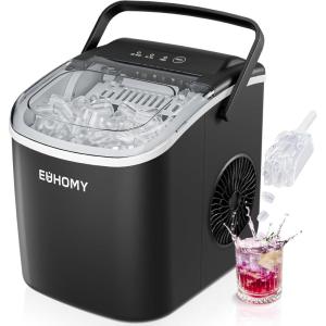 EUHOMY Countertop Ice Maker Machine with Handle, 26lbs in 24Hrs, 9 Ice Cubes Ready in 6 Mins, Auto-Cleaning Portable Ice Maker with Basket and Scoop, for Home/Kitchen/Camping/RV. (Pink)(Black)