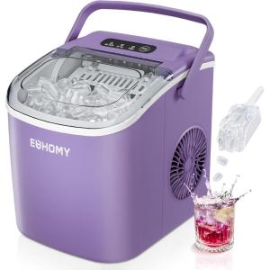 EUHOMY Countertop Ice Maker Machine with Handle, 26lbs in 24Hrs, 9 Ice Cubes Ready in 6 Mins, Auto-Cleaning Portable Ice Maker with Basket and Scoop, for Home/Kitchen/Camping/RV. (Pink)(Purple)