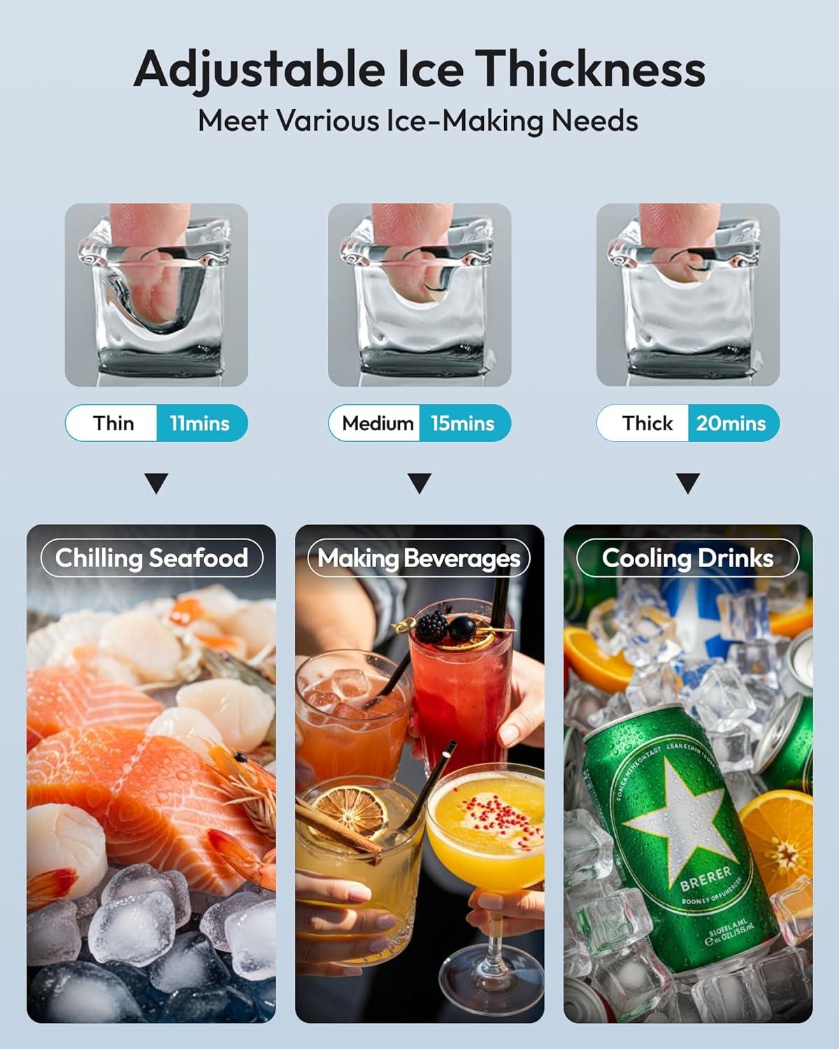 imageEUHOMY Commercial Ice Maker Machine120lbs24H Stainless Steel Under Counter Ice Machine with 33lbs Storage Bin Freestanding Ice Maker for HomeBarCafeRestaurant120lbsday