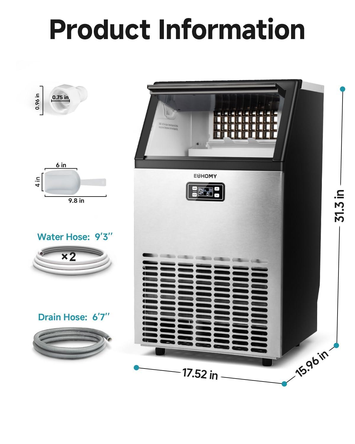 imageEUHOMY Commercial Ice Maker Machine 200lbs Daily Output Under Counter ice Machine with 65lbs Ice Storage Capacity Perfect for HomeBarRestaurantOutdoor ActivitiesStainless Steel100lbs24H