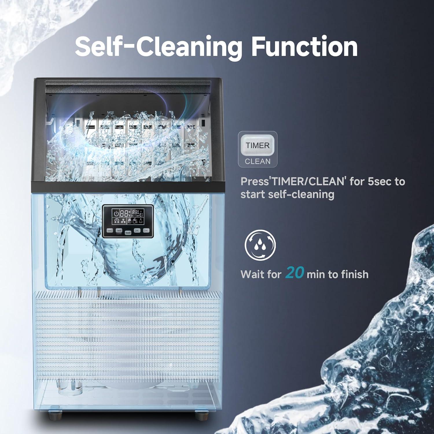 imageEUHOMY Commercial Ice Maker Machine 200lbs Daily Output Under Counter ice Machine with 65lbs Ice Storage Capacity Perfect for HomeBarRestaurantOutdoor ActivitiesStainless Steel100lbs24HCrescent Ice