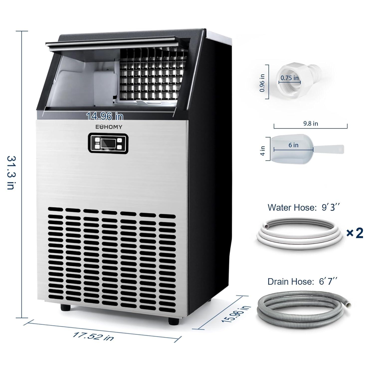 imageEUHOMY Commercial Ice Maker Machine 200lbs Daily Output Under Counter ice Machine with 65lbs Ice Storage Capacity Perfect for HomeBarRestaurantOutdoor ActivitiesStainless Steel150lbs24H