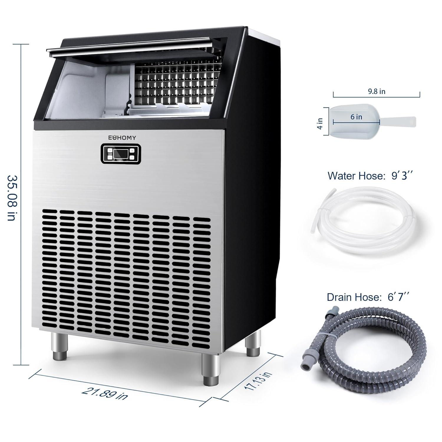 imageEUHOMY Commercial Ice Maker Machine 200lbs Daily Output Under Counter ice Machine with 65lbs Ice Storage Capacity Perfect for HomeBarRestaurantOutdoor ActivitiesStainless Steel200lbs24H