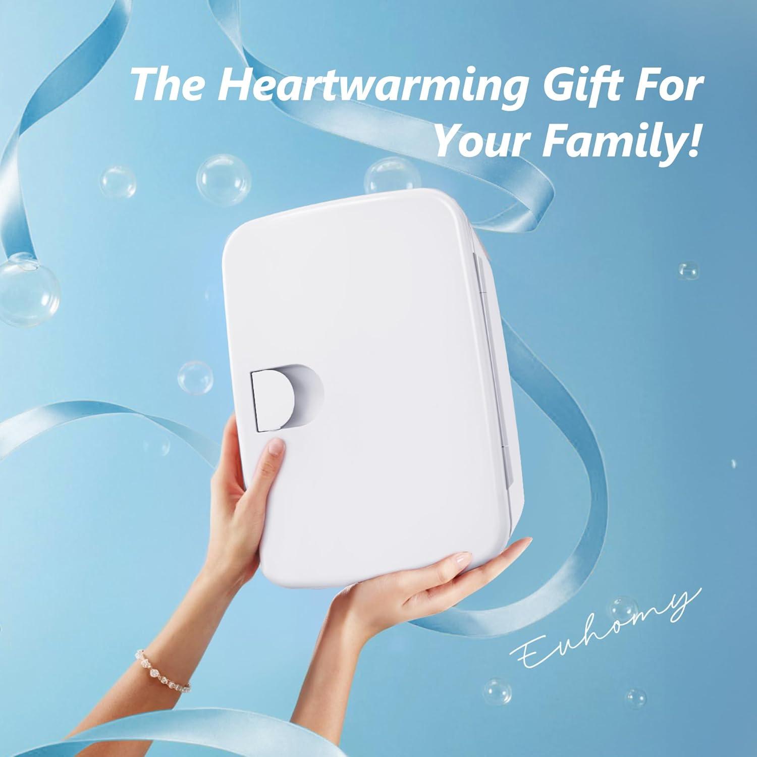 imageEUHOMY Skincare Fridge 5 Liter Mini Fridge for Bedroom with Dimmable LED Mirror ACDC Portable Cooler ampamp Warmer for Skincare Cosmetics and Food Makeup Fridge for Bedroom Car ampamp Office WhiteWhite